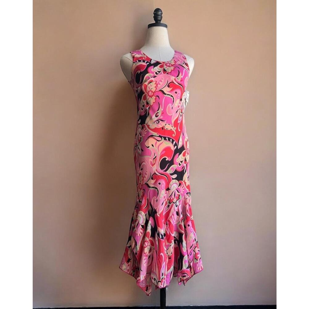 Vintage Y2K Psychedelic Paisley Maxi Dress | Pink Bias Cut Slip | NWT | Size 7